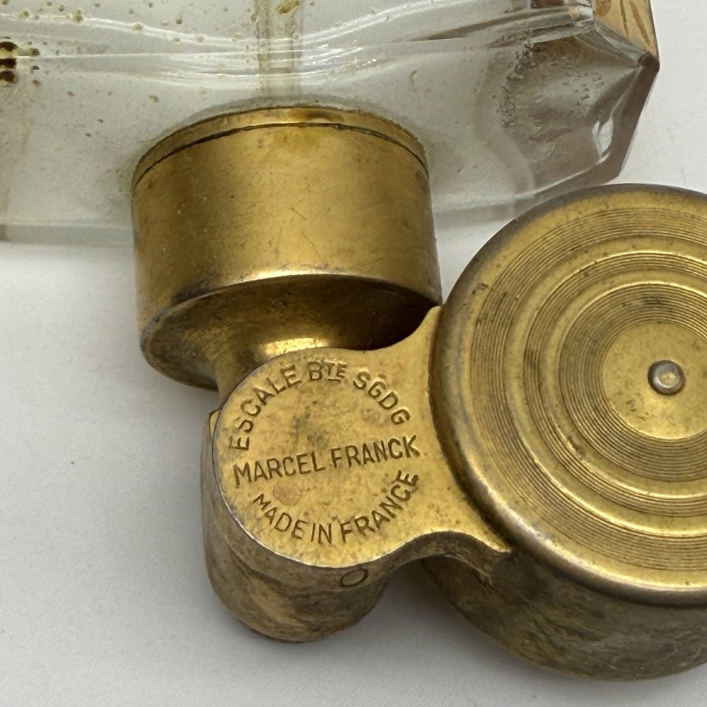 Marcel Franck Gold Gilt Glass Perfume Bottle with Atomizer - Made in France - Picture 5 of 7